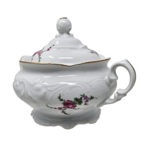 Vintage Wawel Royal Vienna Collection Sugar Bowl with Lid & Creamer White Floral - Picture 9 of 16